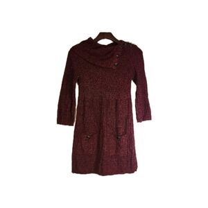 Style & Co Women Rib Knit Sweater Dress Tunic Maroon/black With Pockets X Small
